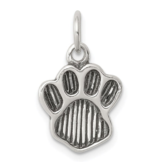 Sterling Silver Polished and Antiqued Paw Pendant