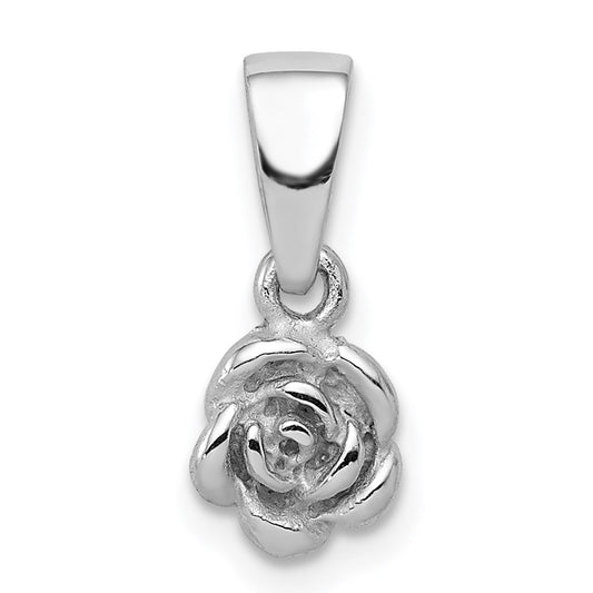 Sterling Silver Rhodium-plated Textured Rose Pendant