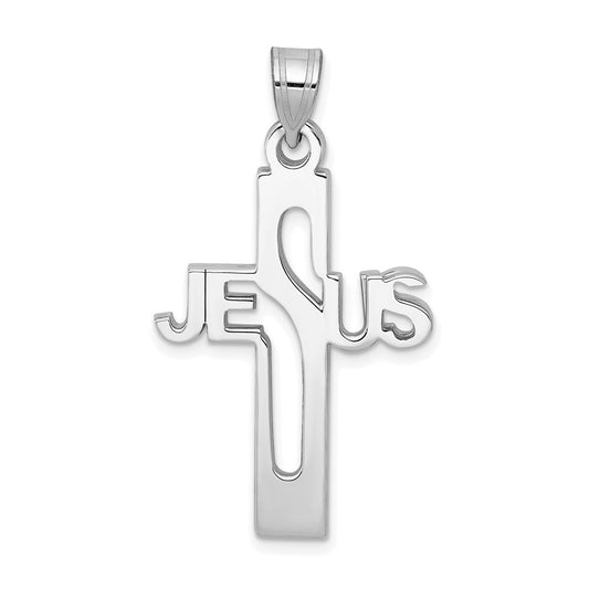 Sterling Silver Rhodium-plated Jesus Cross Medium Pendant