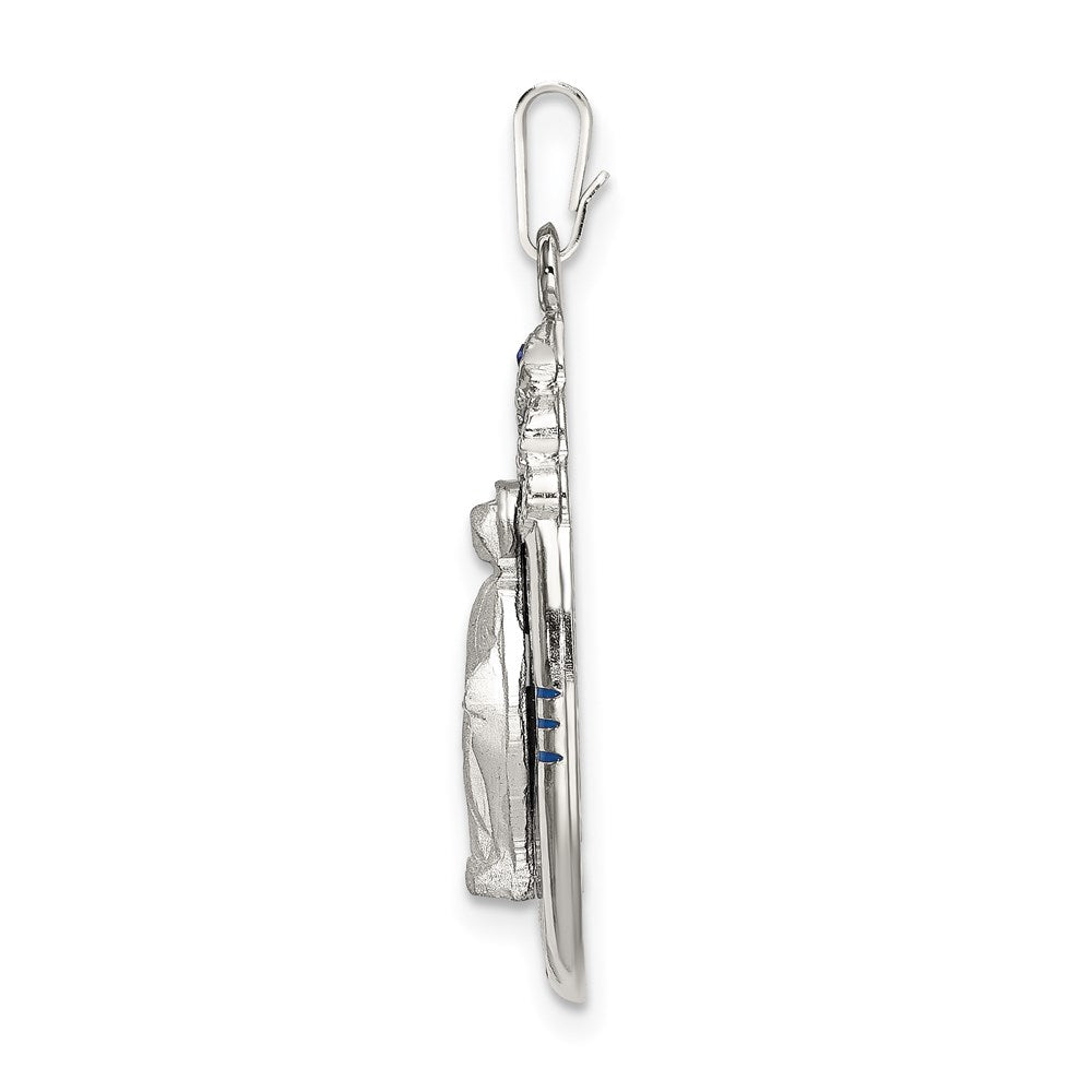 Sterling Silver Satin & D/C Epoxy & Crystal Virgin Mary Medal Pendant