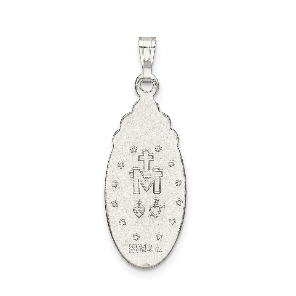 Sterling Silver Satin & D/C Epoxy & Crystal Virgin Mary Medal Pendant