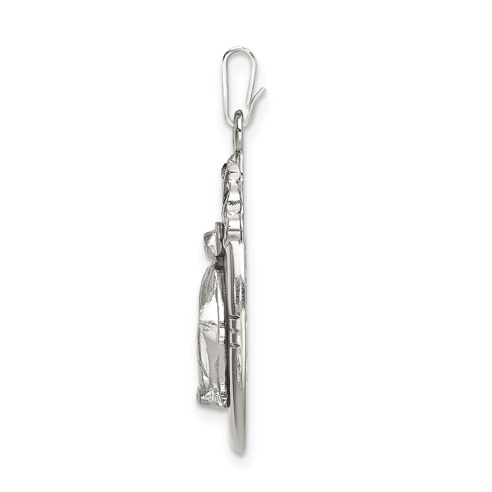 Sterling Silver White Epoxy & Crystal Virgin Mary Medal Pendant