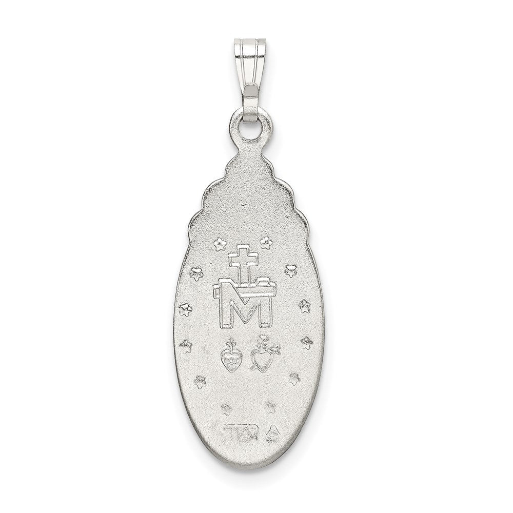 Sterling Silver White Epoxy & Crystal Virgin Mary Medal Pendant