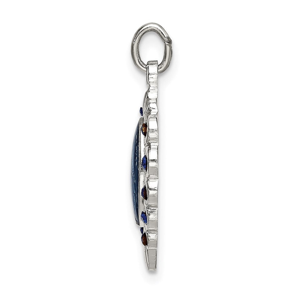 Sterling Silver Epoxy & Crystal Virgin Mary Medal Heart Pendant
