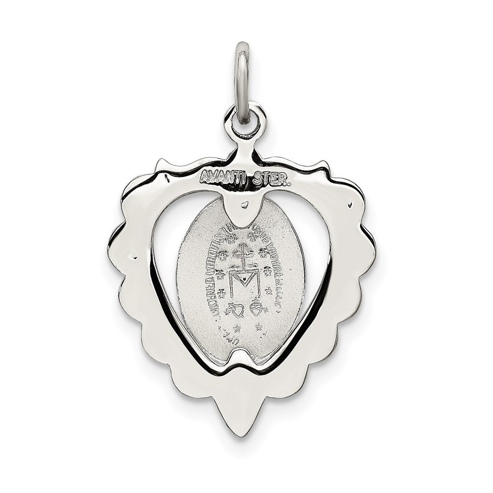 Sterling Silver Epoxy & Crystal Virgin Mary Medal Heart Pendant