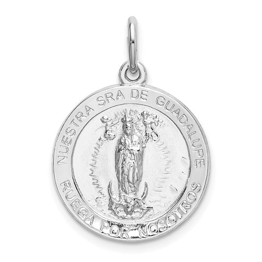 Sterling Silver Rhodium-plated Spanish of Guadalupe Medal Pendant