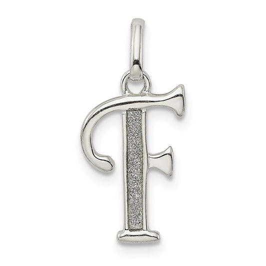 Sterling Silver Polished Glitter Enamel Letter F Initial Charm