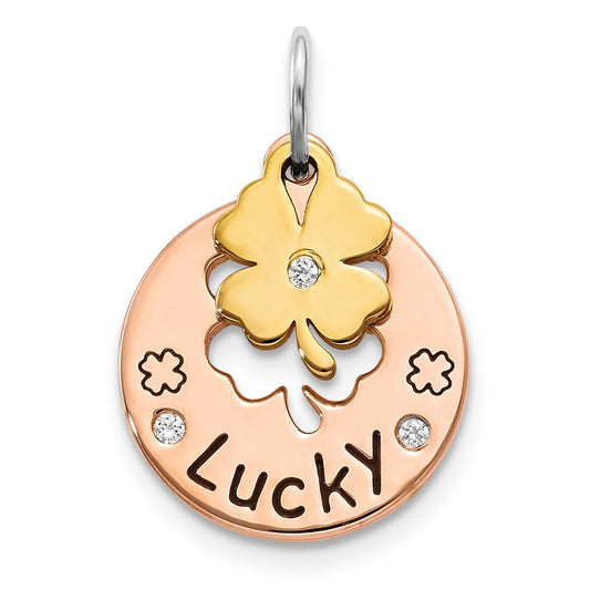 Sterling Silver Rose Tone CZ Four Leaf Clover Pendant