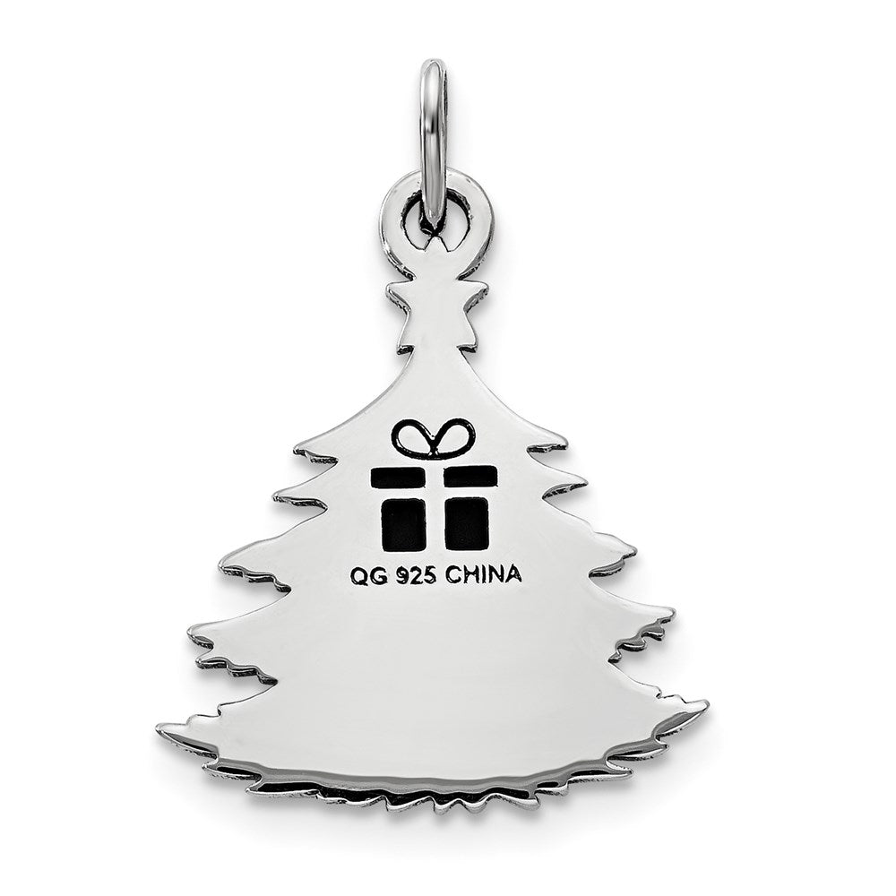 Sterling Silver Polished Green Enameled Christmas Tree Pendant
