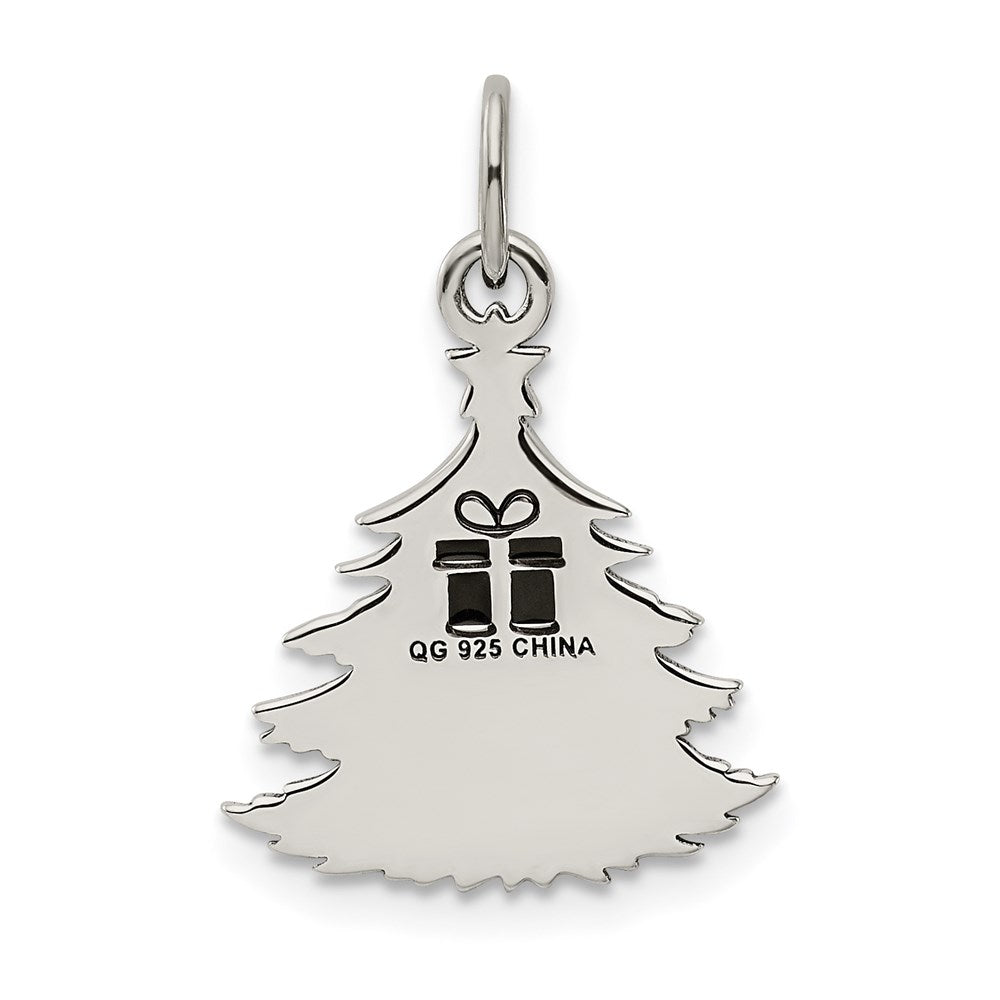 Sterling Silver Polished Green Enameled Christmas Tree Pendant