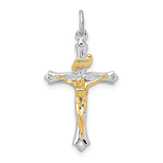 Sterling Silver Rhodium-plated & Gold Tone Crucifix Pendant