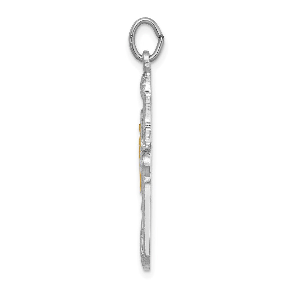 Sterling Silver Rhodium-plated Gold Tone Virgin Mary Medal Cross Pendant
