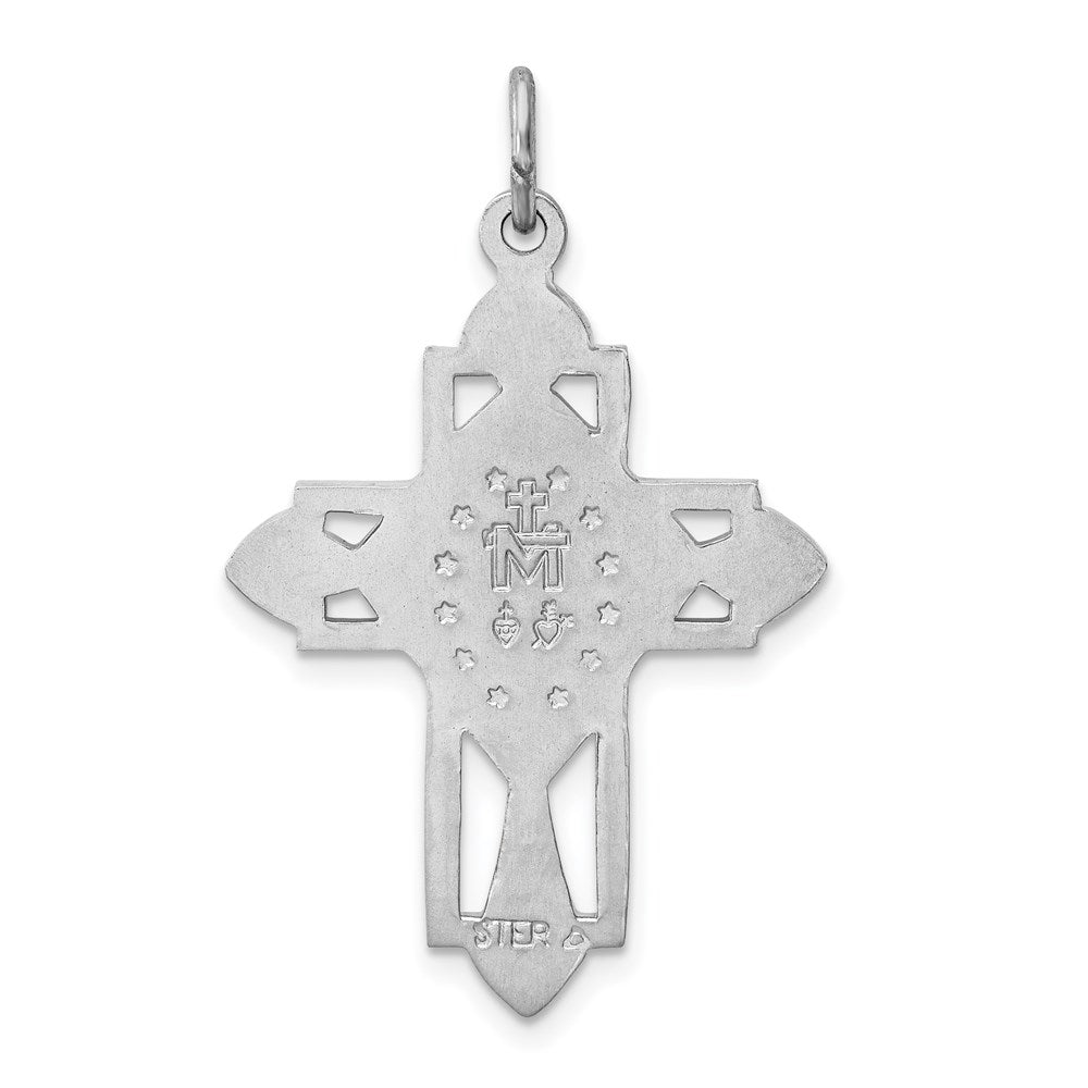 Sterling Silver Rhodium-plated Gold Tone Virgin Mary Medal Cross Pendant