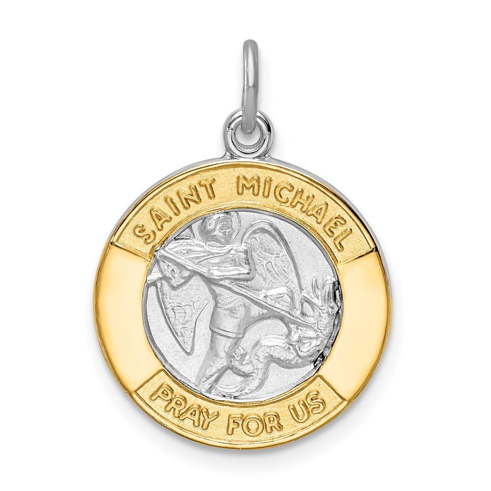 Sterling Silver Rhodium-plated & Gold Tone St. Michael Medal