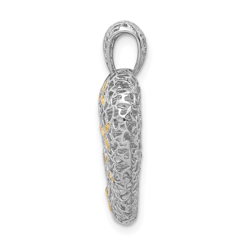 Sterling Silver Rhodium-plated & Gold-tone D/C Hollow Heart Pendant