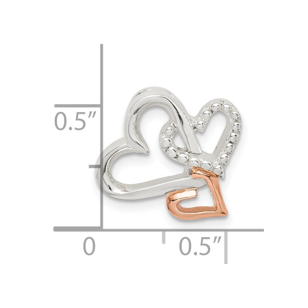 Sterling Silver Rhodium-plated & Rose Tone Heart Chain Slide