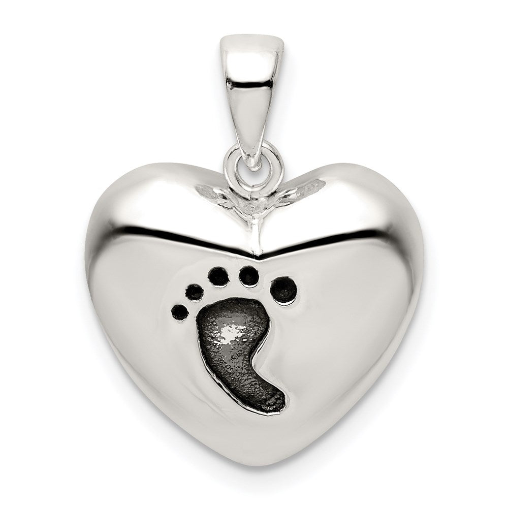 Sterling Silver Antiqued Heart Foot Pendant