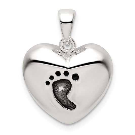 Sterling Silver Antiqued Heart Foot Pendant