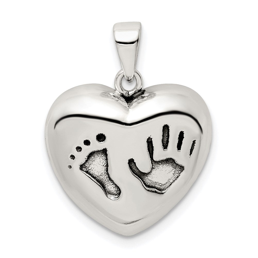 Sterling Silver Antiqued Heart Foot Pendant