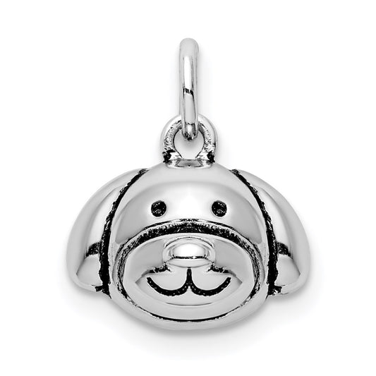 Sterling Silver Rhodium-plated Antiqued Dog Head Pendant
