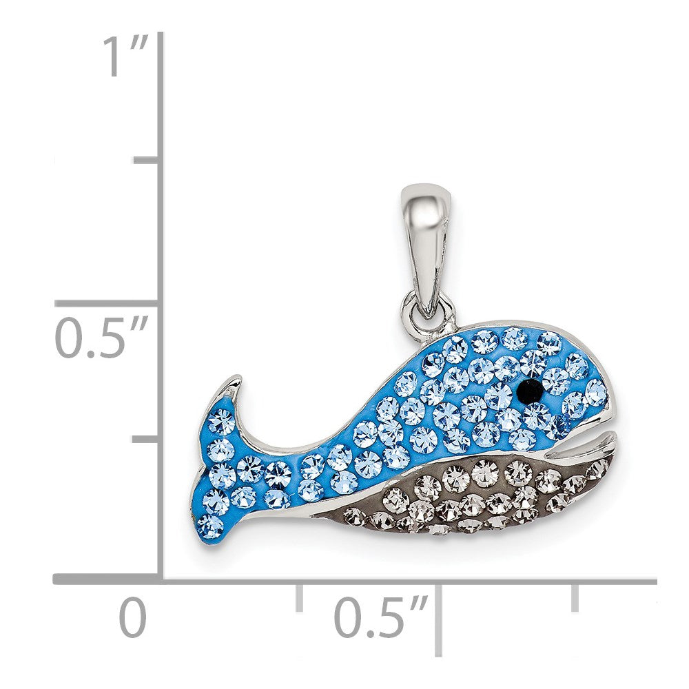 Sterling Silver Rhodium-plated Blue and Grey Preciosa Crystal Whale Pendant