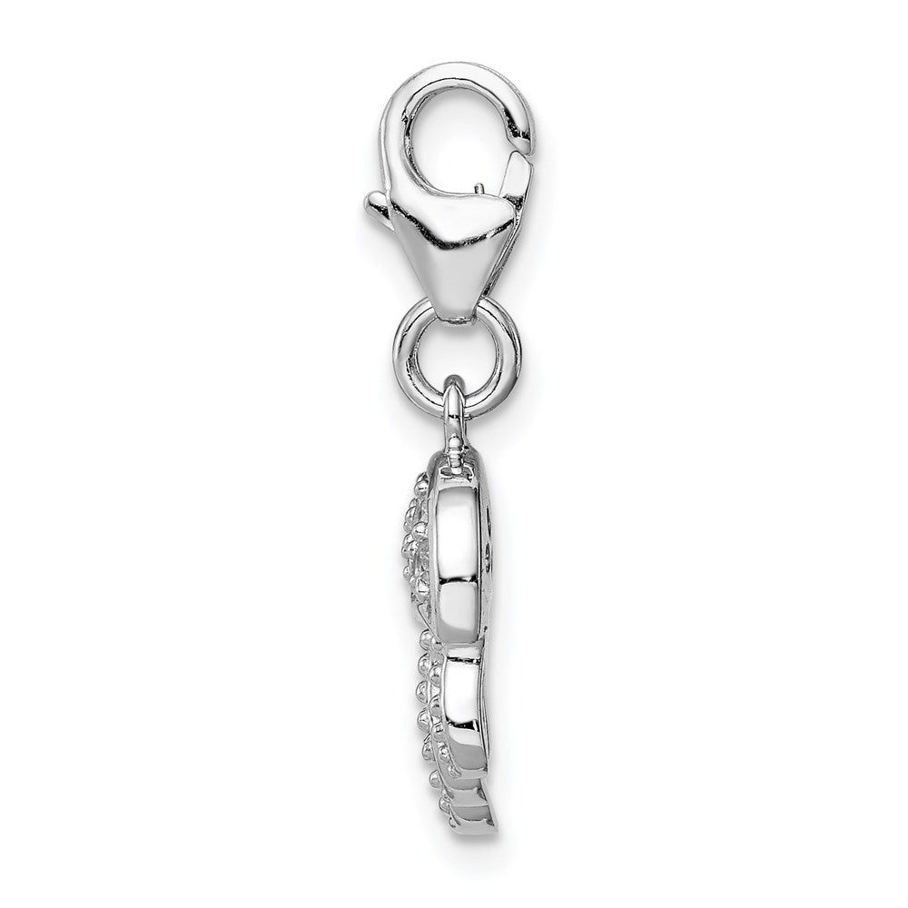 Sterling Silver Rhodium-plated CZ Jellyfish with Lobster Clasp Charm