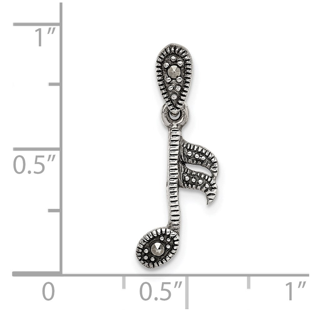 Sterling Silver Antiqued Marcasite Music Note Pendant