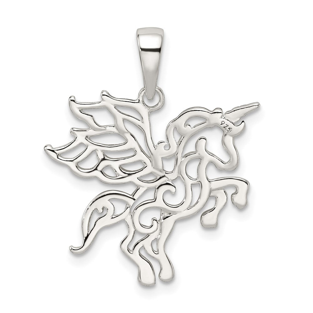 Sterling Silver Diamond-cut Unicorn Pendant