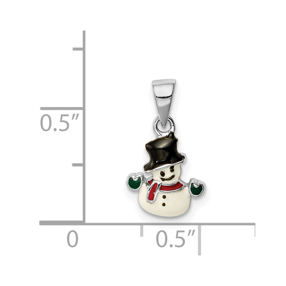 Sterling Silver RH-plated Multi-color Enamel Snowman Children's Pendant
