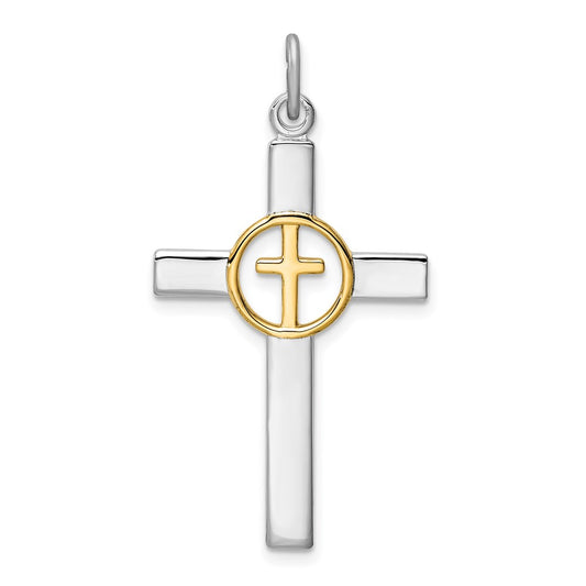 Sterling Silver Rhodium-plated & Gold Tone Cross Pendant