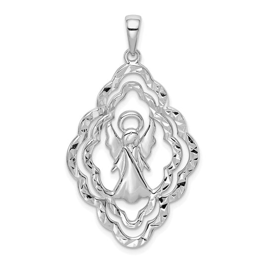 Sterling Silver Rhodium-plated Diamond-cut Angel Pendant