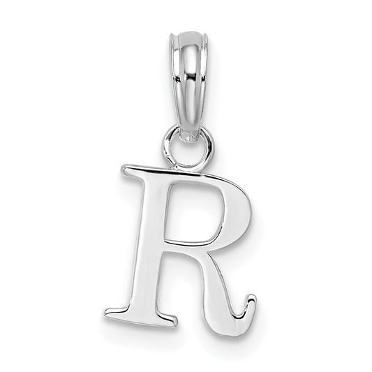 Sterling Silver Rhodium-plated Polished Block Initial -R- Pendant