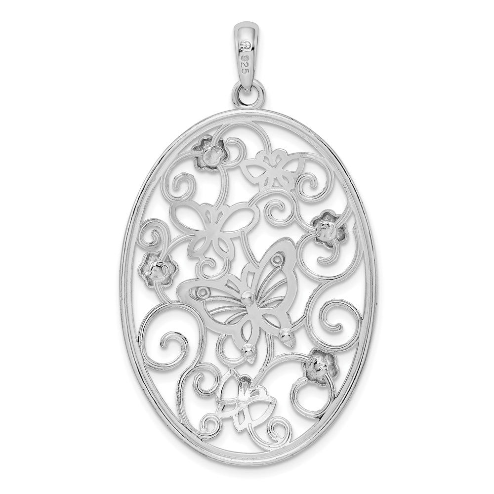 De-Ani Sterling Silver Rhodium-plated Polished Oval Butterflies Pendant