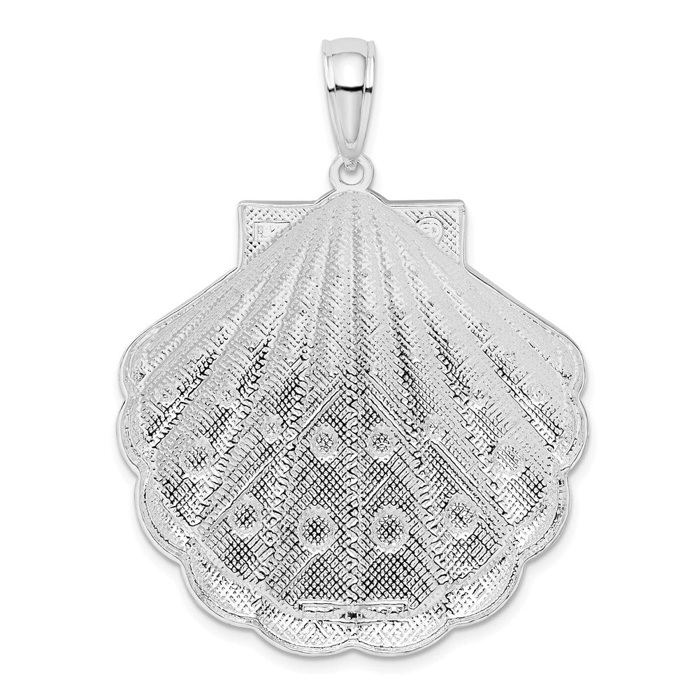 De-Ani Sterling Silver Rhodium-Plated Diamond-Cut Large Scallop Shell Pendant