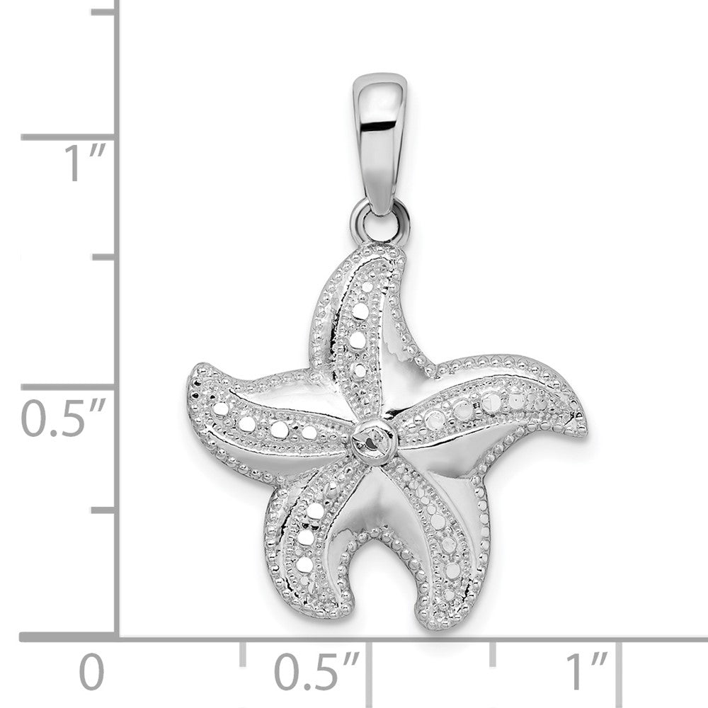 De-Ani Sterling Silver Rhodium-plated Polished Diamond-Cut Starfish Pendant