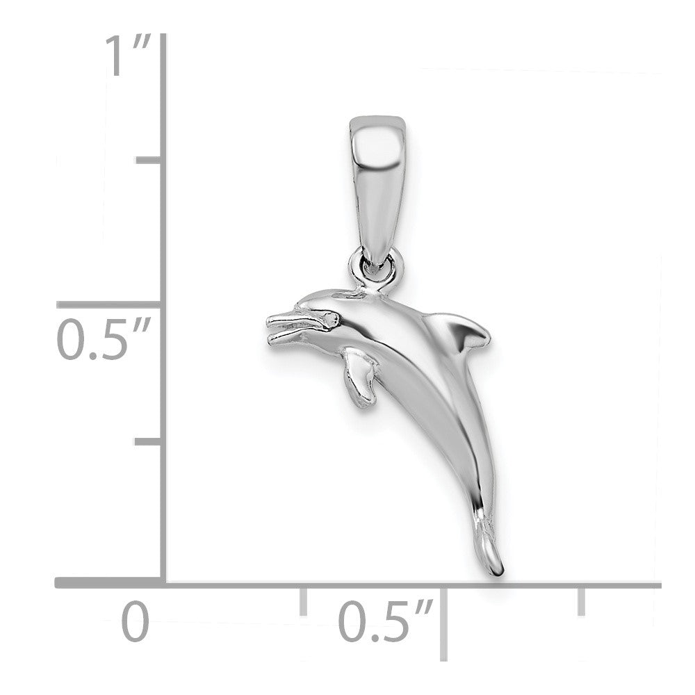 De-Ani Sterling Silver Rhodium-Plated Polished 3D Jumping Dolphin Pendant