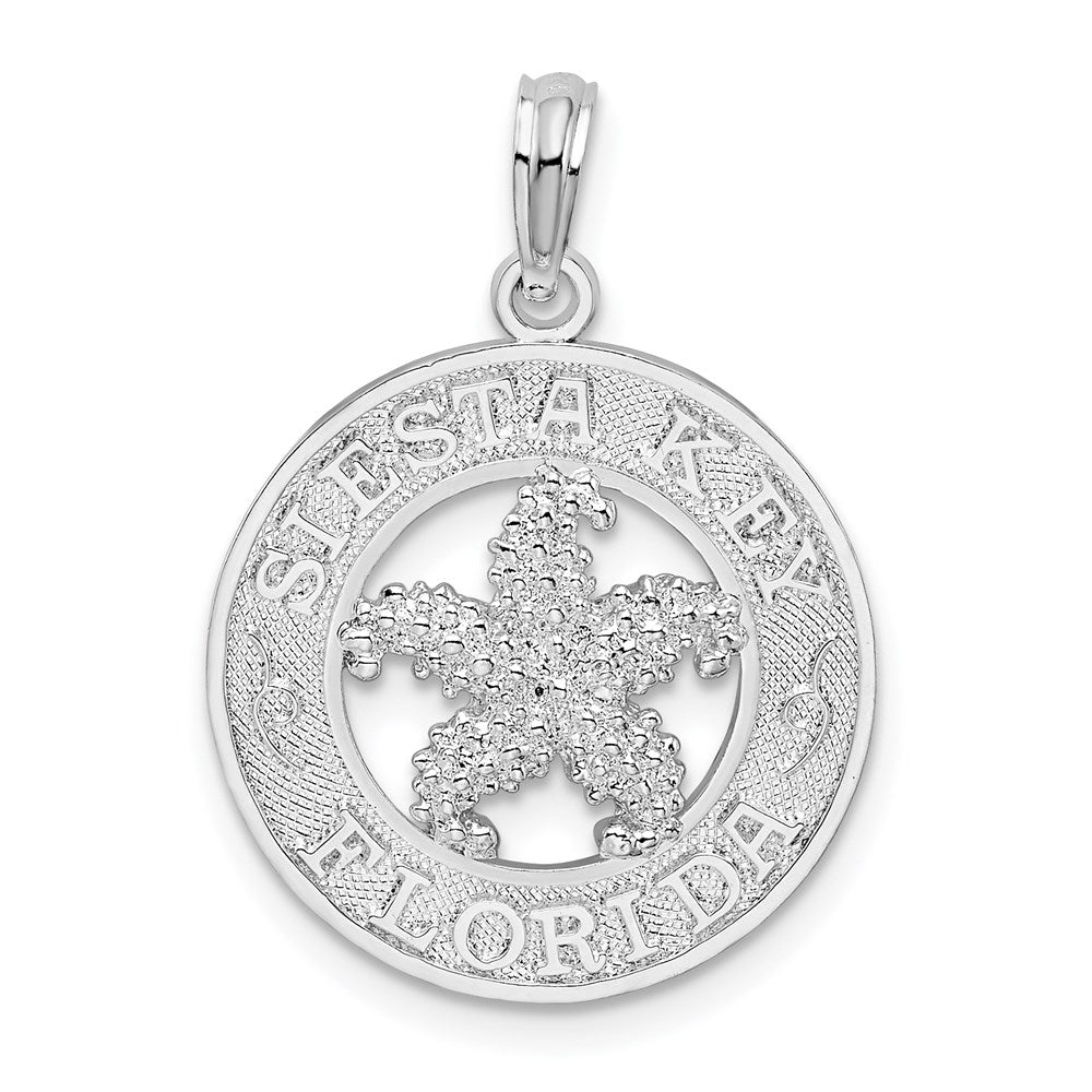 De-Ani Sterling Silver Rhodium-Plated Textured Siesta Key Florida with Starfish Pendant