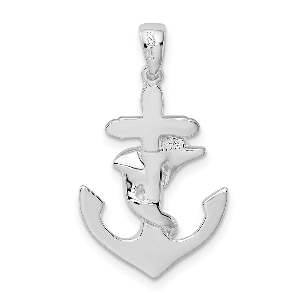 De-Ani Sterling Silver Rhodium-plated Polished Dolphin and Anchor Pendant