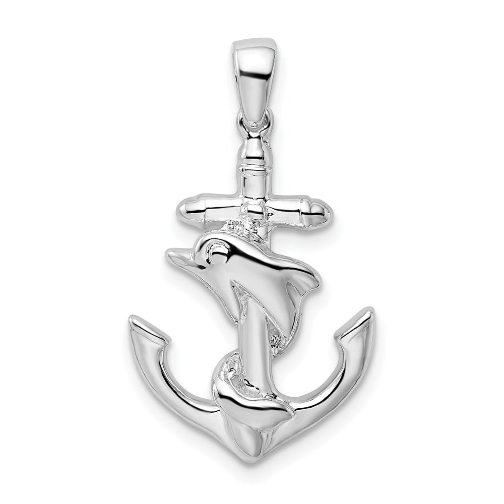 De-Ani Sterling Silver Rhodium-plated Polished Dolphin and Anchor Pendant