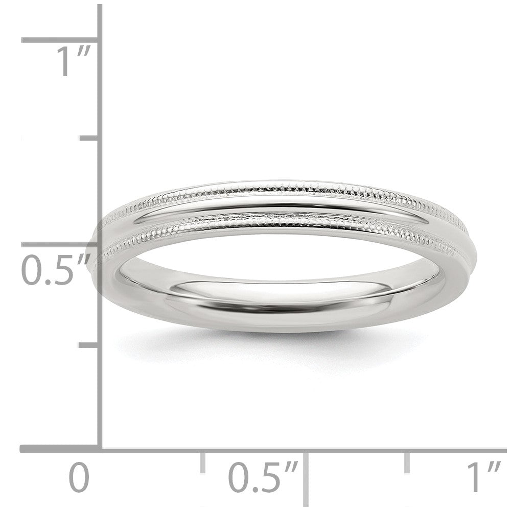 Sterling Silver 3mm Comfort Fit Half Round Milgrain Size 9 Band