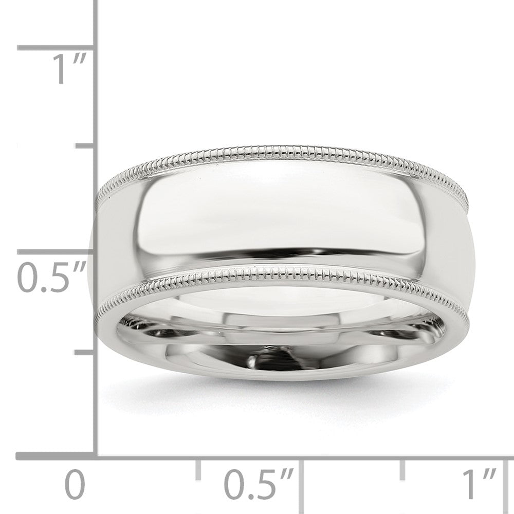 Sterling Silver 8mm Comfort Fit Half Round Milgrain Size 4 Band