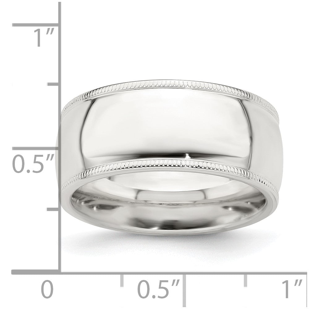 Sterling Silver 9mm Comfort Fit Half Round Milgrain Size 12 Band