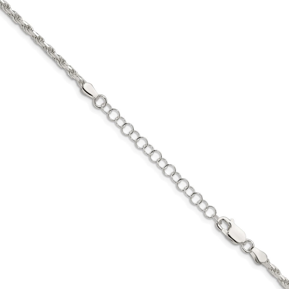 Sterling Silver 2.5mm Diamond-cut Rope Chain w/2in ext.