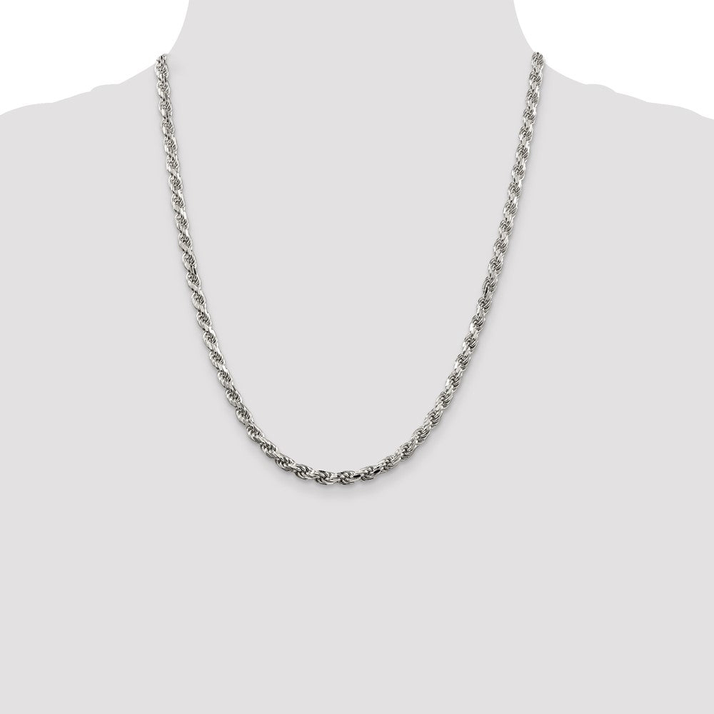Sterling Silver Rhodium-plated 4.6mm Diamond-cut Rope Chain
