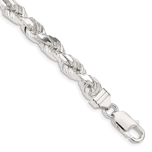 Sterling Silver 6.5mm Diamond-cut Polished 8 Sides Rope Chain