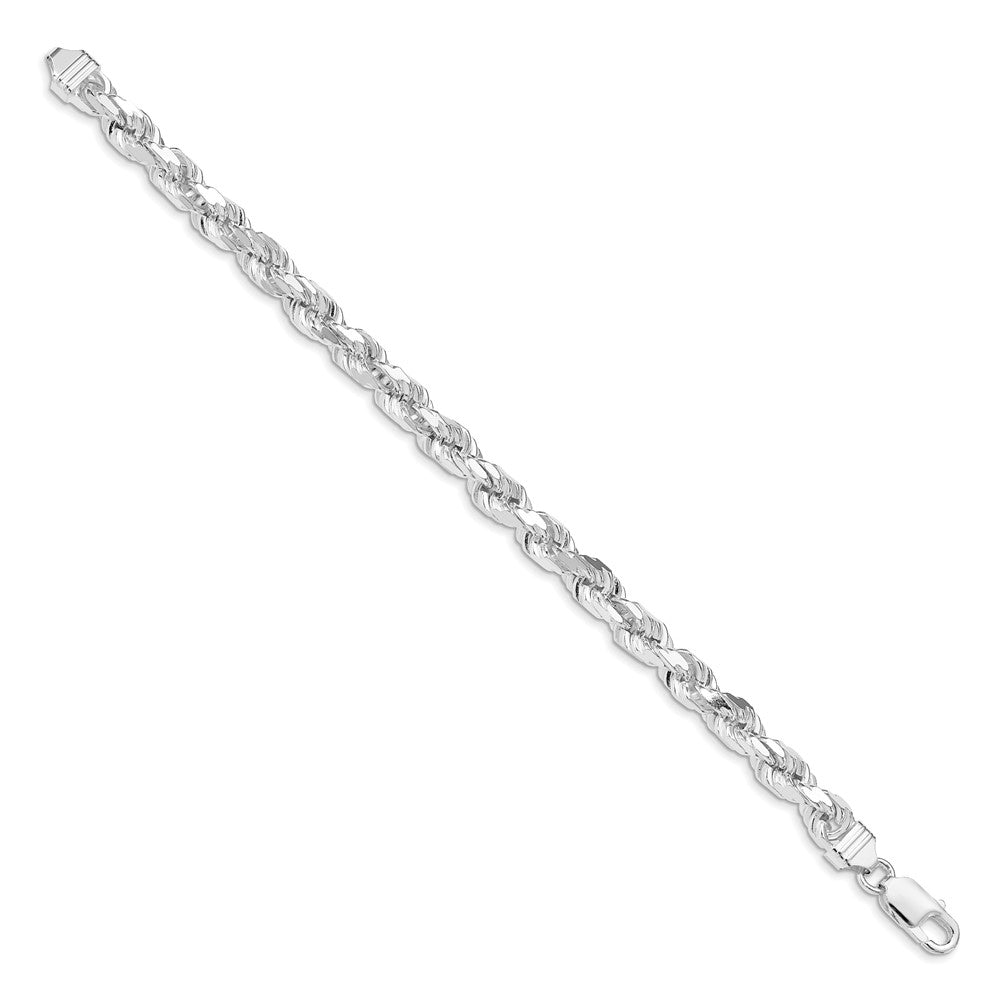Sterling Silver Rhodium-plated 6.5mm Diamond-cut Rope Chain