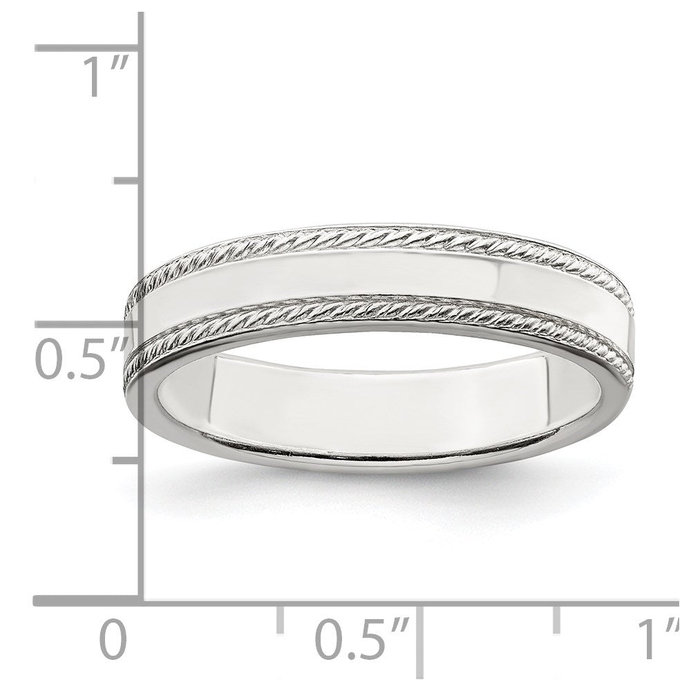 Sterling Silver 4mm Flat with Rope Edge Size 8 Band