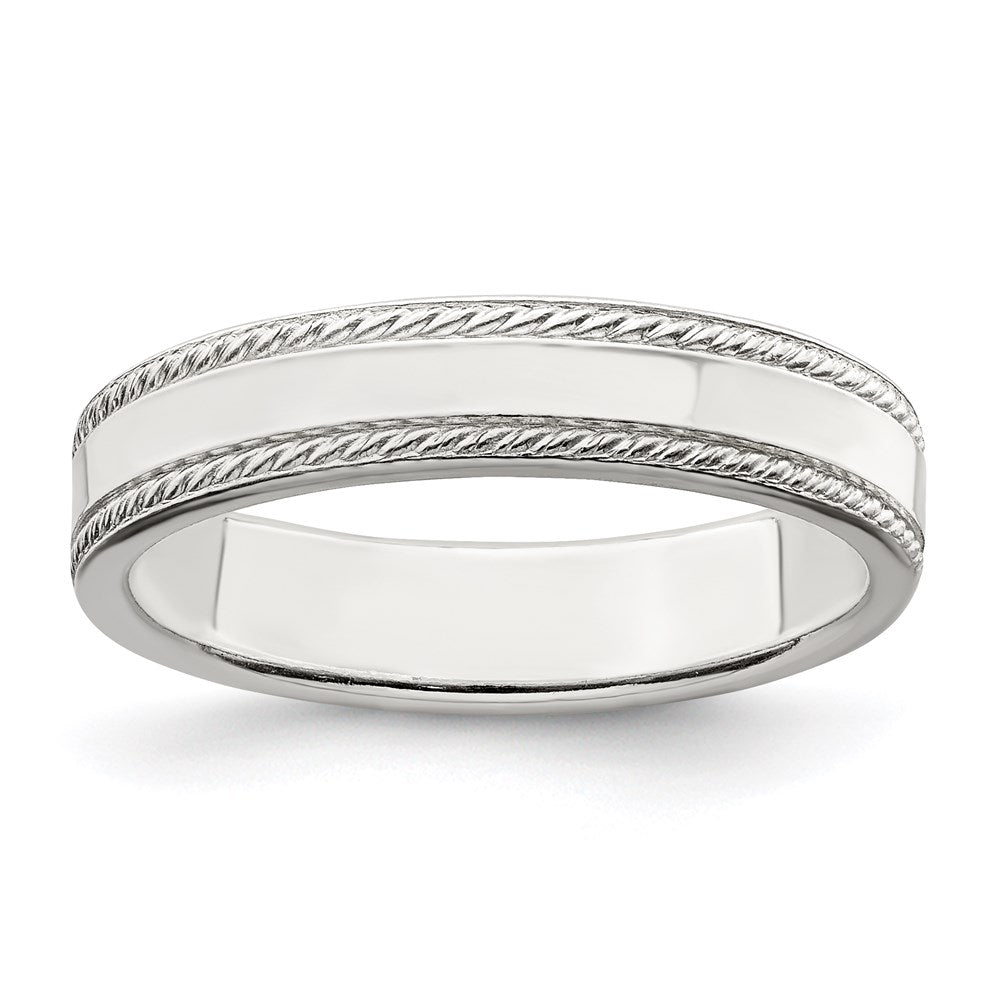 Sterling Silver 4mm Flat with Rope Edge Size 7 Band
