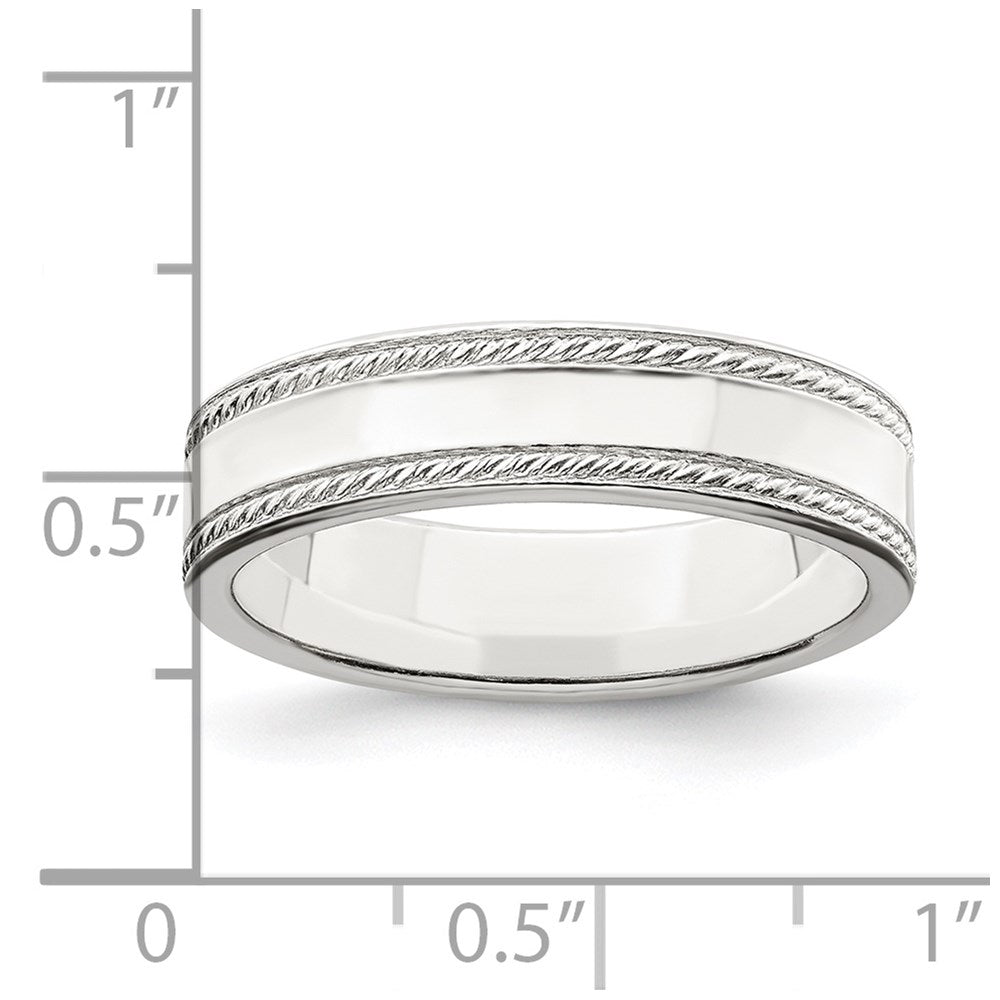 Sterling Silver 5mm Flat with Rope Edge Size 12 Band