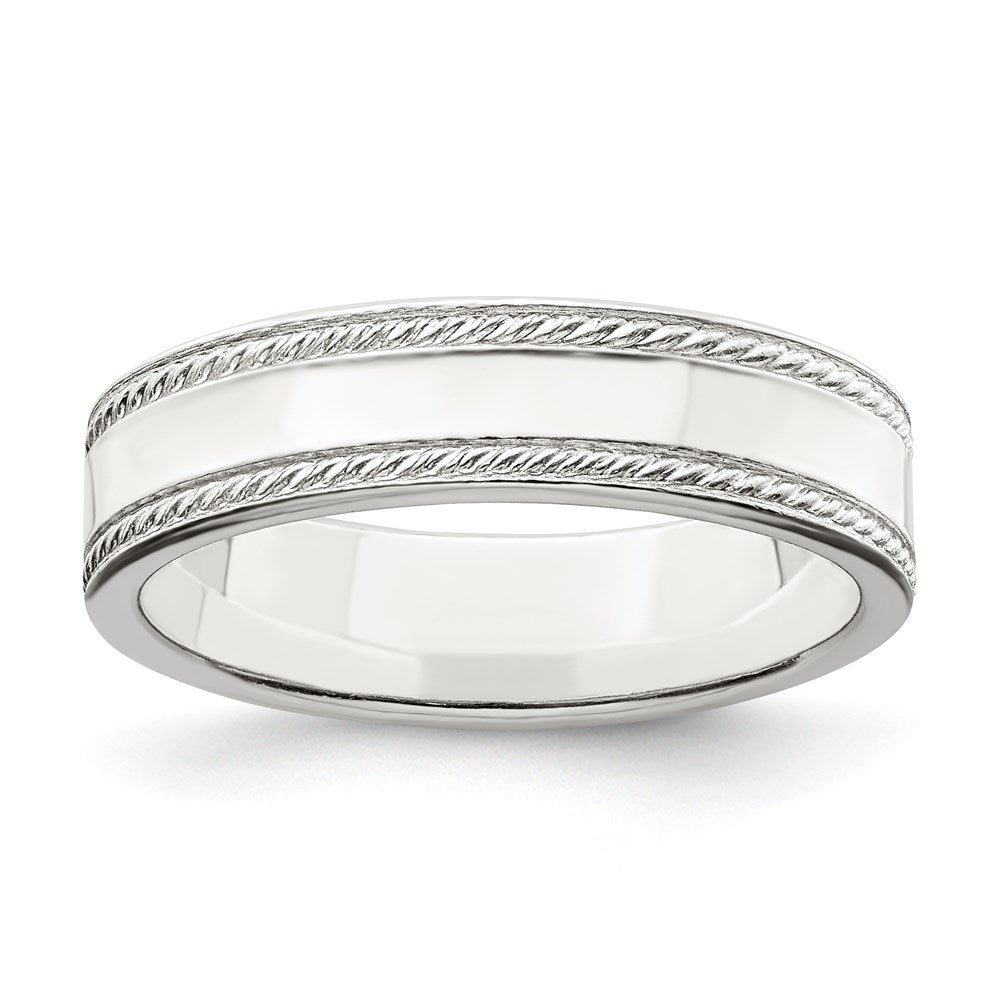 Sterling Silver 5mm Flat with Rope Edge Size 8 Band